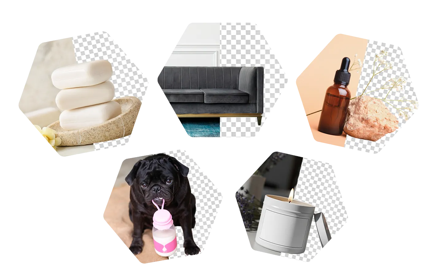 Product images showcasing before and after background removal